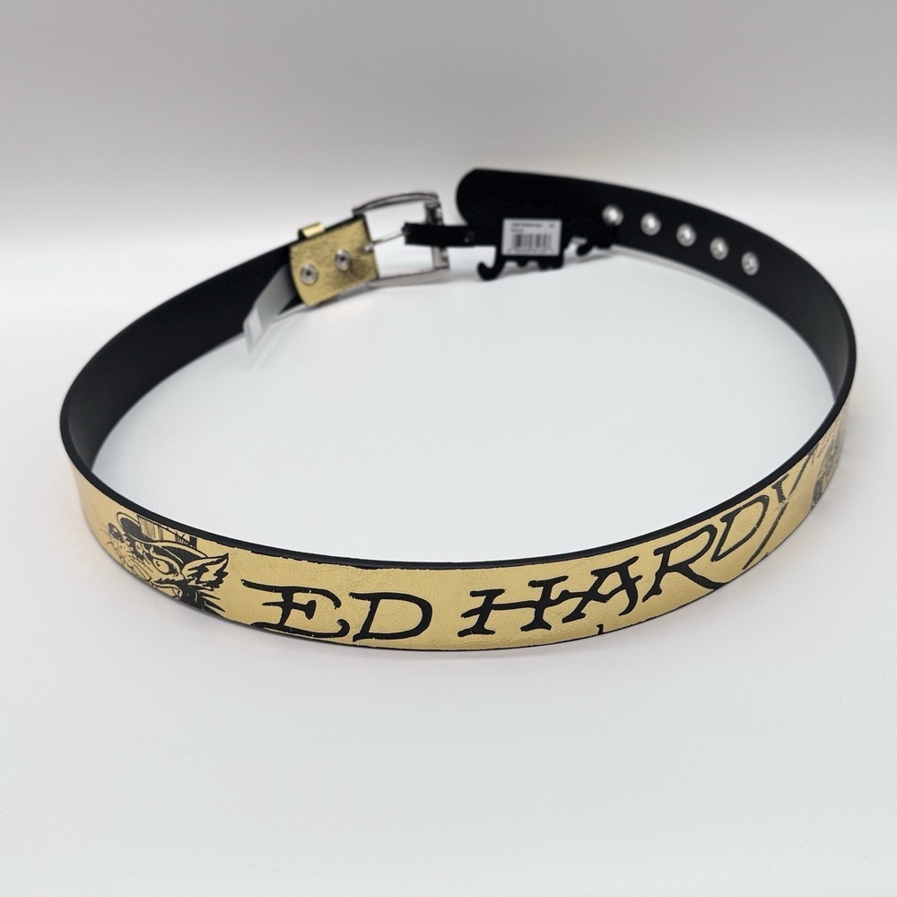 Ed Hardy belt ‎ Don Designs Men's 36  gold black